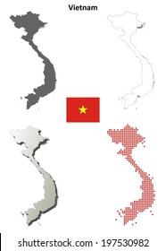 Vietnam blank detailed outline map set - vector version