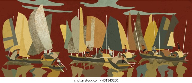 vietnam boat life vector