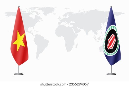 Vietnam and Bougainville flags for official meeting against background of world map.