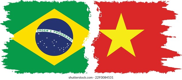 Vietnam and Brazil grunge flags connection, vector