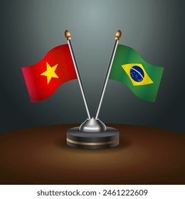 Vietnam and Brazil table flags relation with gradient backgrund. Vector Illustration

