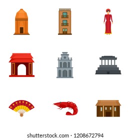 Vietnam building icon set. Flat set of 9 vietnam building vector icons for web design