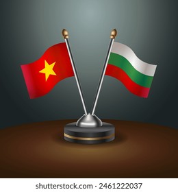 Vietnam and Bulgaria table flags relation with gradient backgrund. Vector Illustration
