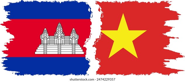 Vietnam and Cambodia grunge flags connection, vector