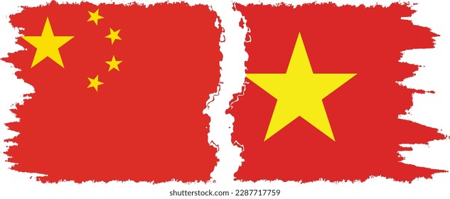 Vietnam and China grunge flags connection, vector