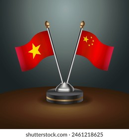 Vietnam and China table flags relation with gradient backgrund. Vector Illustration
