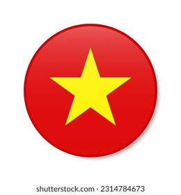 Vietnam circle button icon. Vietnamese round badge flag with shadow. 3D realistic vector illustration isolated on white.