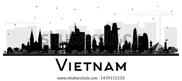 白い背景にベトナムの都市のスカイラインシルエットと黒い建物 ベクターイラスト 歴史的な建築を持つ観光コンセプト ベトナムの市並みと歴史的特徴 ハノイ ホーチミン ハイフォン のベクター画像素材 ロイヤリティフリー