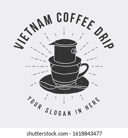 Vietnam coffee drip hand drawn, coffee shop logo, icon, sillhouette, flat vintage style with noise effect.