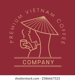 Vietnam coffee logo. Non la Vietnam hat. Traditional Vietnamese hat coffee logo.