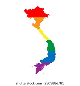 Vietnam country silhouette. Country map silhouette in rainbow colors of LGBT flag.