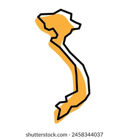 Vietnam country simplified map. Orange silhouette with thick black sharp contour outline isolated on white background. Simple vector icon