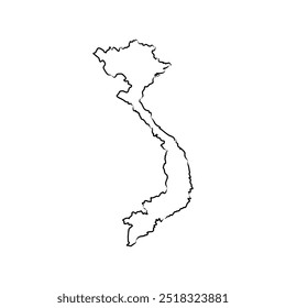 Vietnam country simplified map.Thin triple pencil sketch