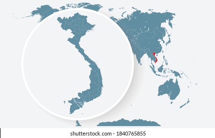 Vietnam country in the world map vector isolated on background. Flat Earth template for pattern, report, infographics, banner, backdrop. World map templates, patterns.