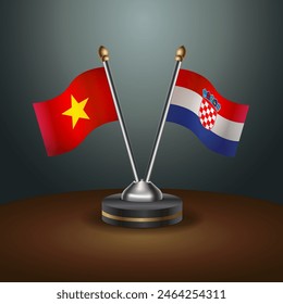 Vietnam and Croatia table flags relation with gradient backgrund. Vector Illustration