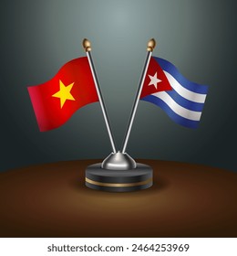 Vietnam and Cuba table flags relation with gradient backgrund. Vector Illustration