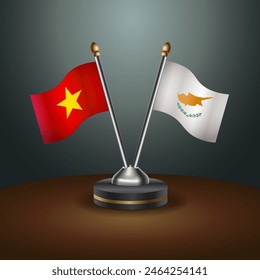 Vietnam and Cyprus table flags relation with gradient backgrund. Vector Illustration