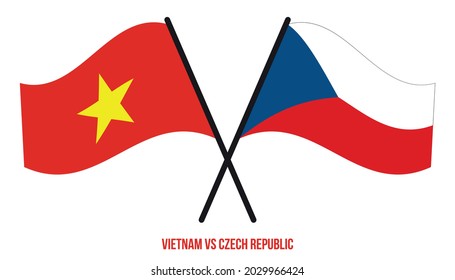 Vietnam and Czech Republic Flags Crossed And Waving Flat Style. Official Proportion. Correct Colors.