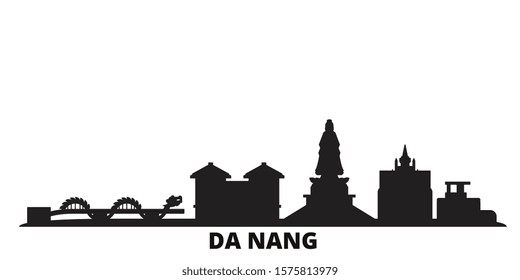 Vietnam, Da Nang city skyline isolated vector illustration. Vietnam, Da Nang travel black cityscape