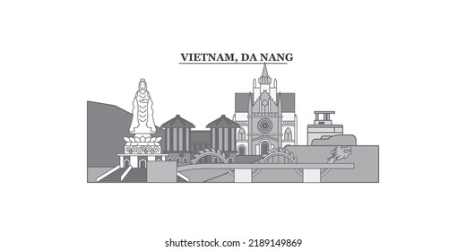 Vietnam, Da Nang city skyline isolated vector illustration, icons