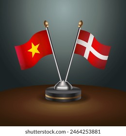 Vietnam and Denmark table flags relation with gradient backgrund. Vector Illustration