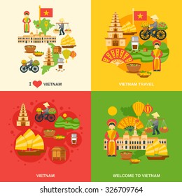 Vietnam design concept set with asia travel flat icons isolated vector illustration