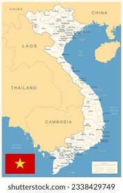 Vietnam - detailed map with administrative divisions and country flag. Vector illustration