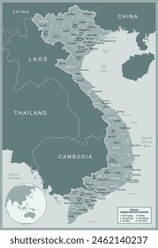 Vietnam - Mapa detallado con divisiones administrativas del país. Ilustración vectorial