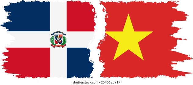 Vietnam and Dominican Republic grunge flags connection, vector