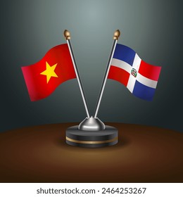 Vietnam and Dominican Republic table flags relation with gradient backgrund. Vector Illustration