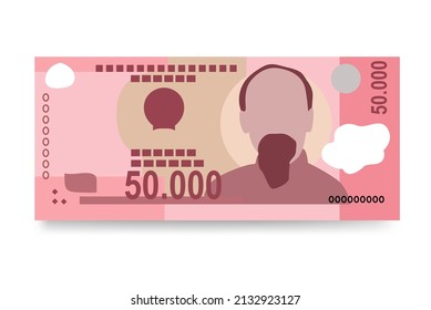 Vietnam Dong Vector Illustration. Vietnamese money set bundle banknotes. Paper money 50000 VND. Flat style. Isolated on white background. Simple minimal design.