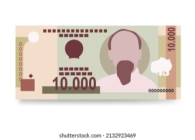 Vietnam Dong Vector Illustration. Vietnamese money set bundle banknotes. Paper money 10000 VND. Flat style. Isolated on white background. Simple minimal design.