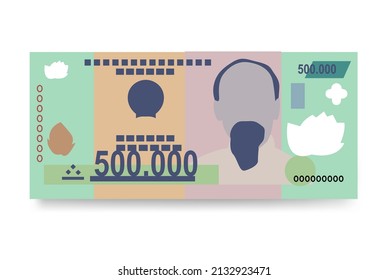 Vietnam Dong Vector Illustration. Vietnamese money set bundle banknotes. Paper money 500000 VND. Flat style. Isolated on white background. Simple minimal design.