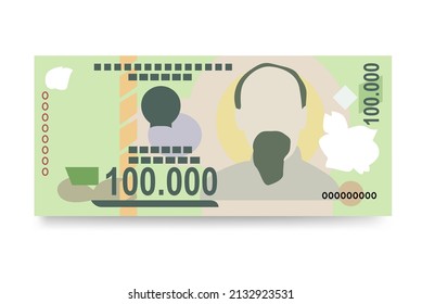 Vietnam Dong Vector Illustration. Vietnamese money set bundle banknotes. Paper money 100000 VND. Flat style. Isolated on white background. Simple minimal design.