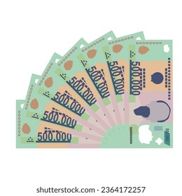 Vietnam Dong Vector Illustration. Vietnamese money set bundle banknotes. Paper money 500000 VND. Flat style. Isolated on white background. Simple minimal design.