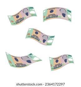 Vietnam Dong Vector Illustration. Vietnamese money set bundle banknotes. Falling, flying money 500000 VND. Flat style. Isolated on white background. Simple minimal design.