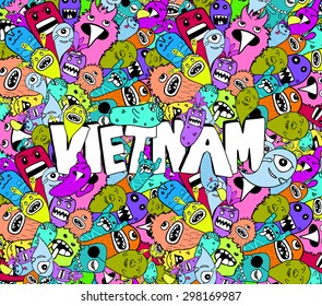 Vietnam doodle hipster colorful background