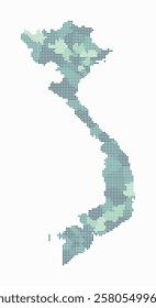 Vietnam dotted map. Digital style map of the country on a white background. Vietnam shape with square dots. Colored dots style. Small size squares. Classy vector illustration.