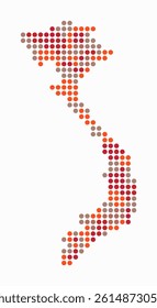 Vietnam dotted map. Digital style map of the country on a white background. Vietnam shape with circle dots. Colored dots style. Large size circles. Plain vector illustration.