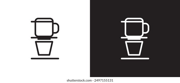 Vietnam drip icon, Vector icon of coffee driper. Filter coffee icon, Coffee brewing methods. Ways to brew coffee vector illustration in black and white background. Eps10.