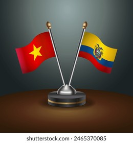 Vietnam and Ecuador table flags relation with gradient backgrund. Vector Illustration