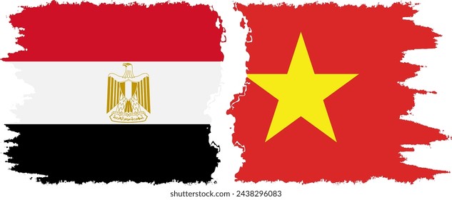 Vietnam and Egypt grunge flags connection, vector