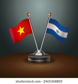 Vietnam and El Salvador table flags relation with gradient backgrund. Vector Illustration