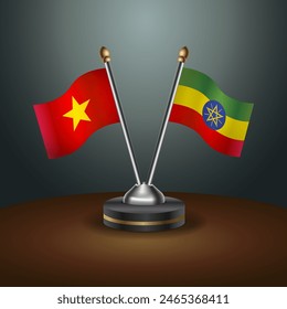 Vietnam and Ethiopia table flags relation with gradient backgrund. Vector Illustration