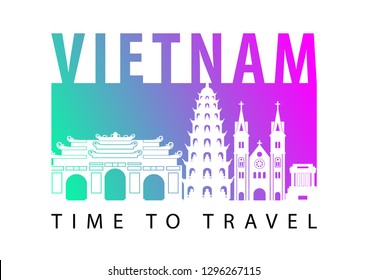 Vietnam famous landmark silhouette style,vector illustration,gradient neon colorful design