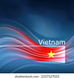 Vietnam flag background. Abstract vietnamese flag in the blue sky. National holiday card design. State banner, vietnam poster, patriotic cover, flyer. Business brochure design. Vector illustration