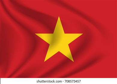 Vietnam flag background with cloth texture. Vietnam flag vector illustration.