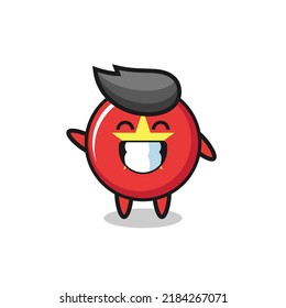 vietnam flag badge cartoon character doing wave hand gesture , cute style design for t shirt, sticker, logo element
