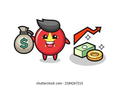 vietnam flag badge illustration cartoon holding money sack , cute style design for t shirt, sticker, logo element