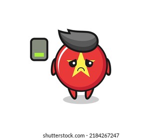 vietnam flag badge mascot character doing a tired gesture , cute style design for t shirt, sticker, logo element